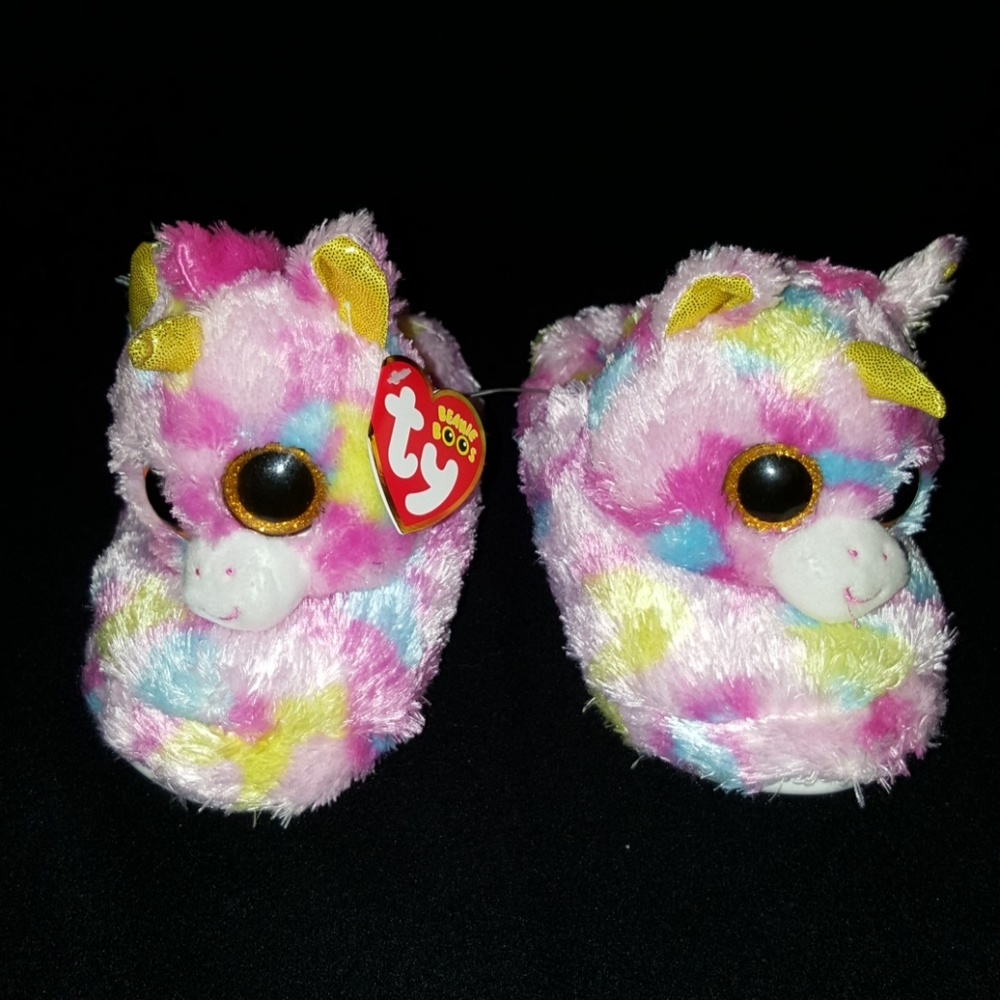 TY Beanie Babies Rainbow Unicorn Slippers M 12-13